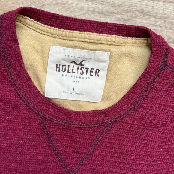 Y2K Hollister Long Sleeve Thermal T Shirt Men's L Burgundy Embroidered Logo - Picture 2 of 6